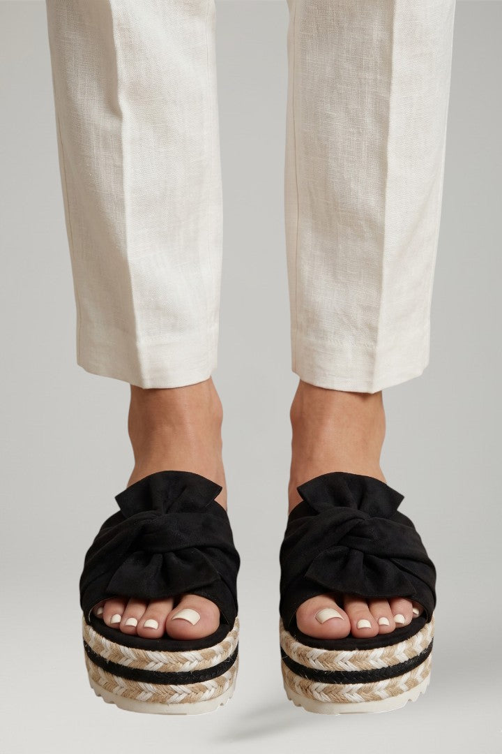 Harper | Women's Wedge Sandals with Woven Heel and Bow Detail