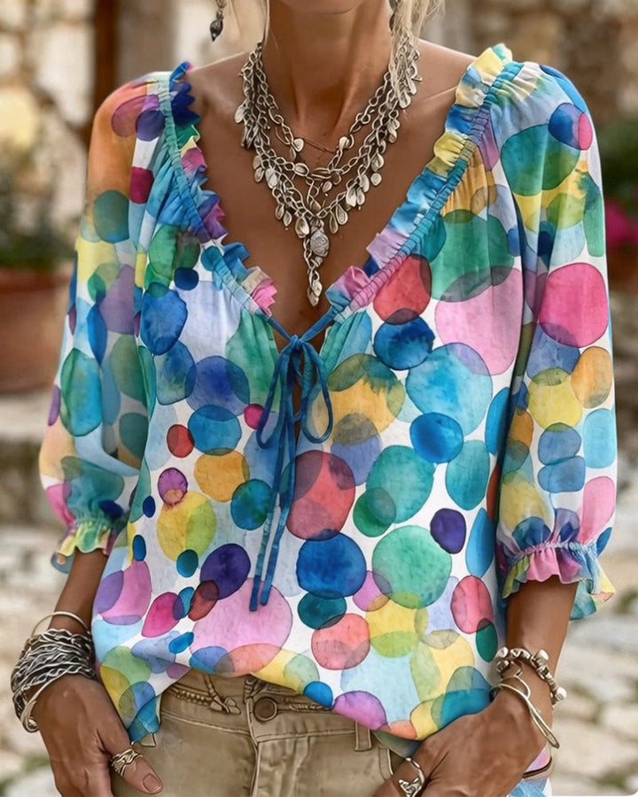 Bianca | Blouse with V-Neck and Ruffled Sleeves