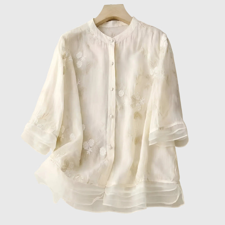 Jamie | Elegant Top with Embroidered Flowers.
