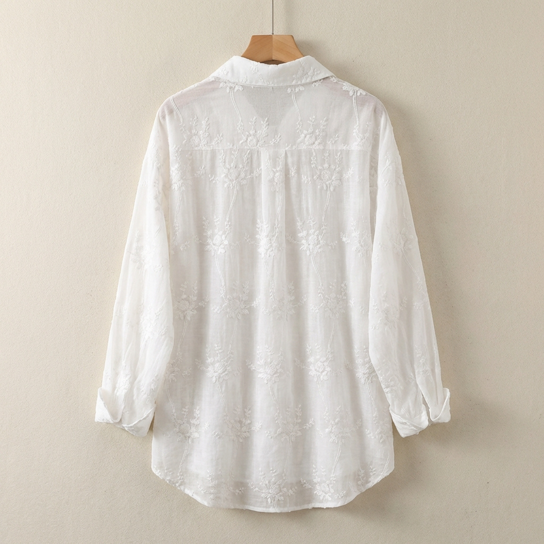 Embroidered Solid Color Shirt with Dropped Shoulders
