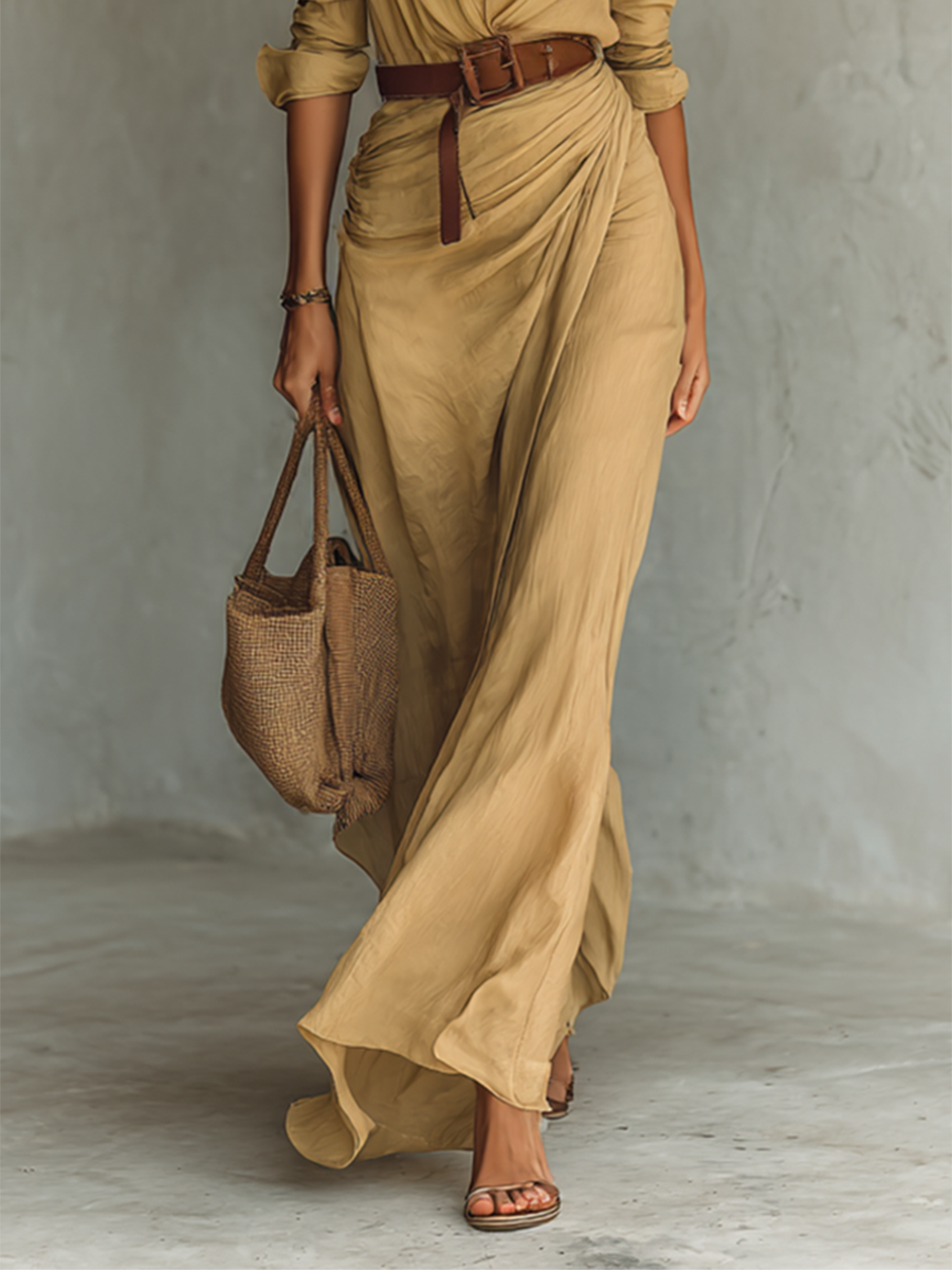 Trixie | Single Breasted Long Sleeve Belted Maxi Dress