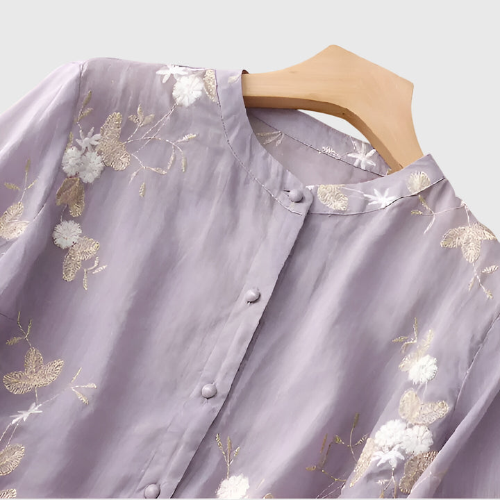 Jamie | Elegant Top with Embroidered Flowers.