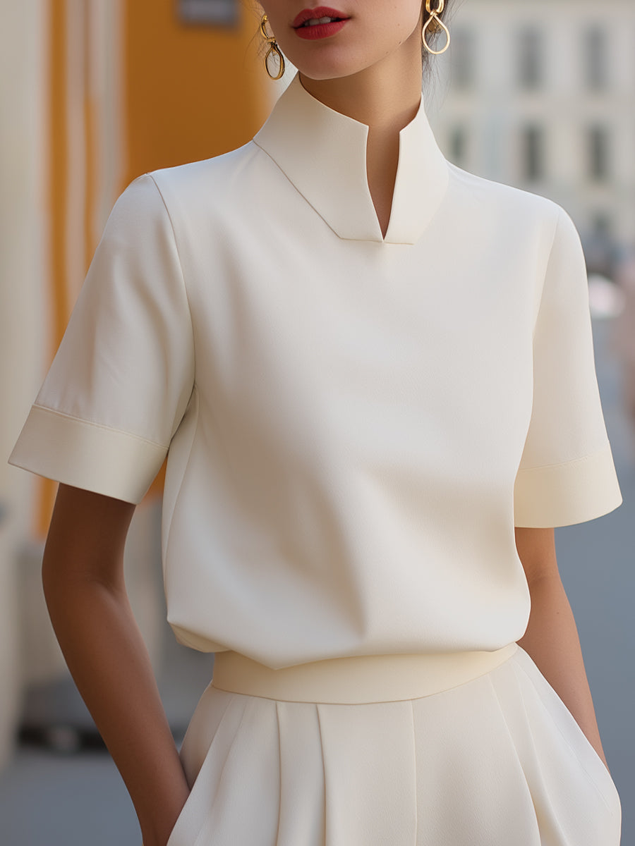 Sloane | Minimalist Sculptural Stand-Collar Blouse