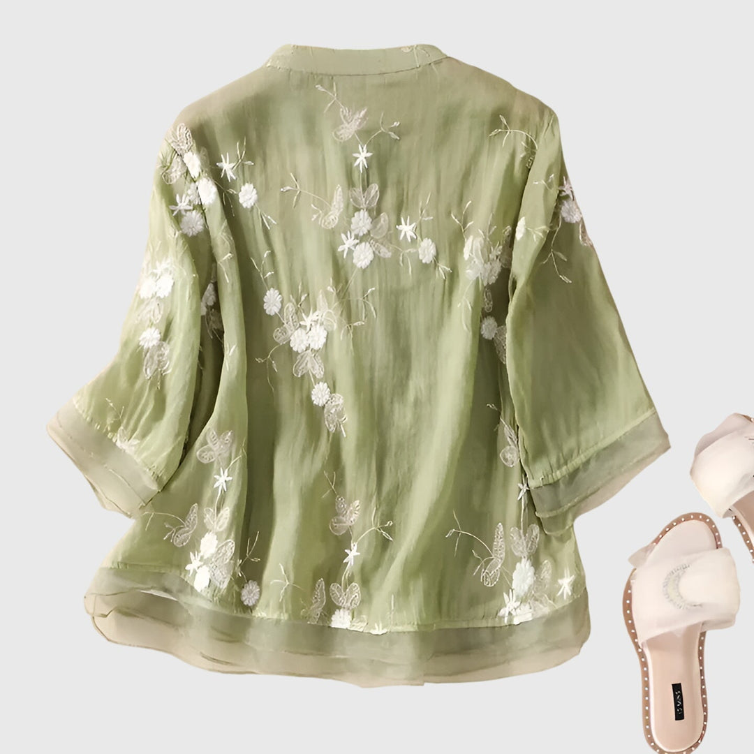 Jamie | Elegant Top with Embroidered Flowers.