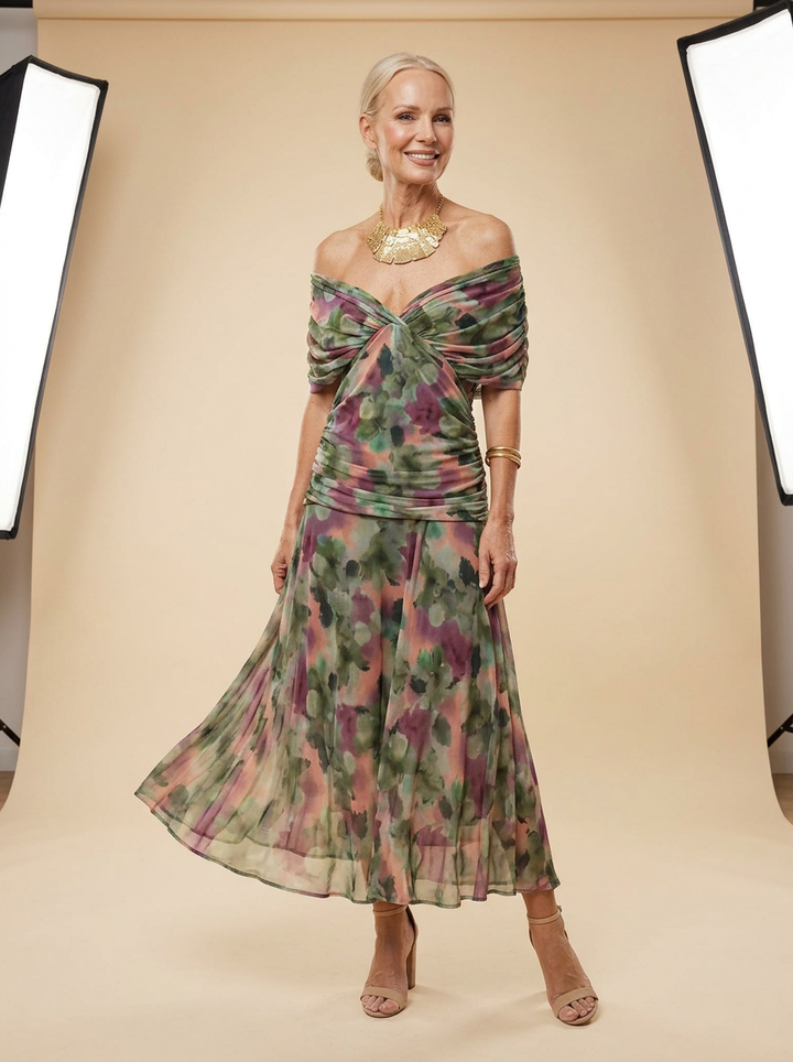 Elegant V-neck Fantasy Painted Floral Print Party Maxi Dress