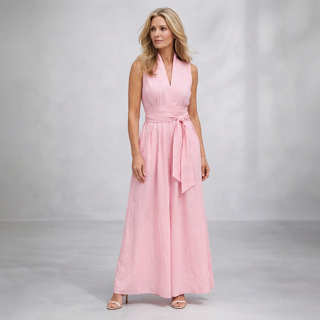 Mia | Slimming Cotton Linen Dress with V-Neck