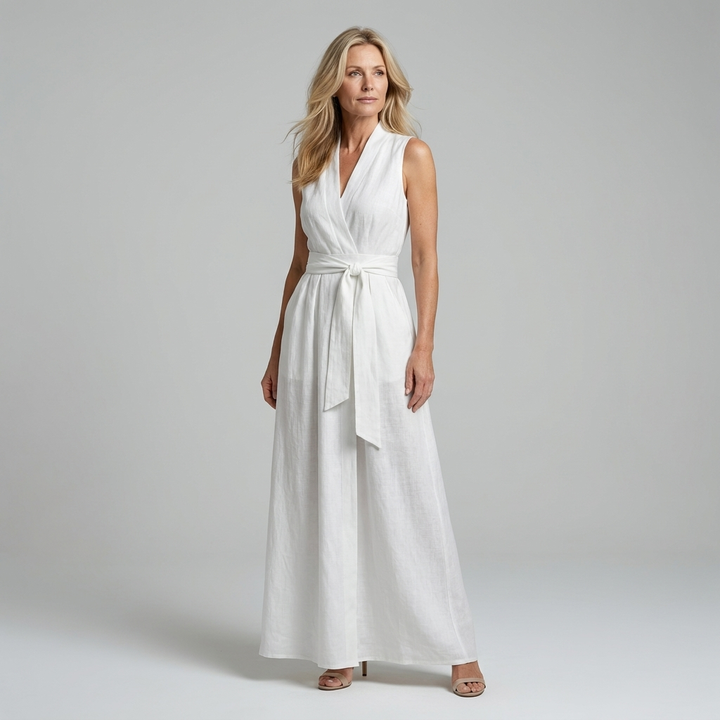 Mia | Slimming Cotton Linen Dress with V-Neck