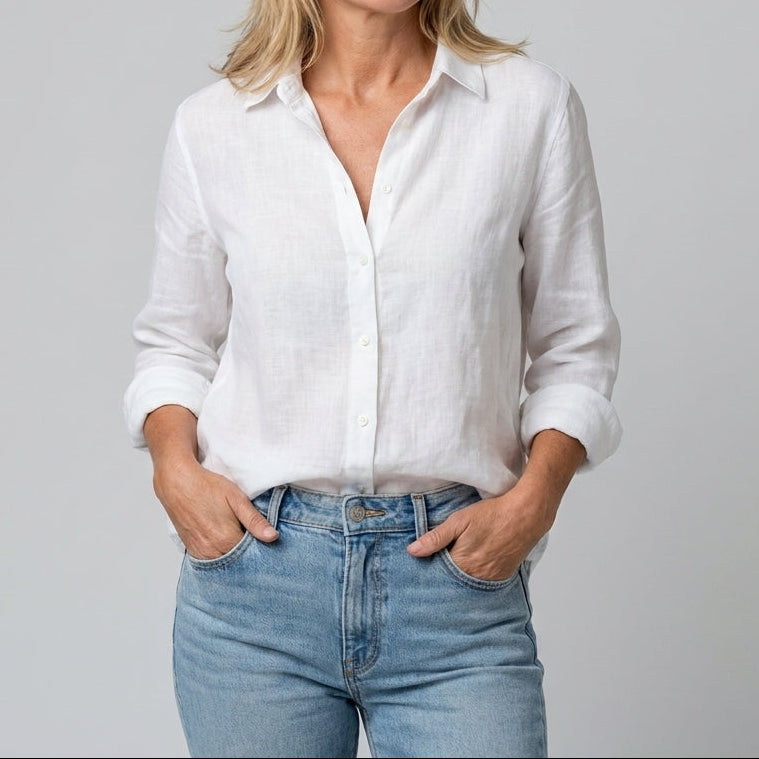 Eleanor | Classic Button-Front Open Collar Blouse