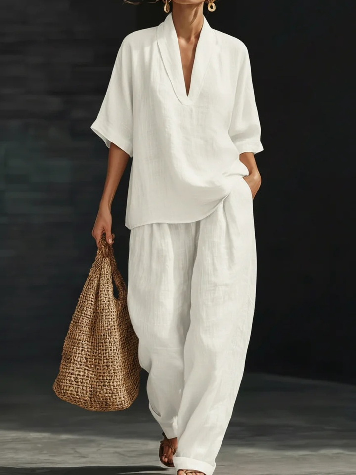 Dolores | Relaxed Henley Top and Wide-Leg Pants Co-Ord Set