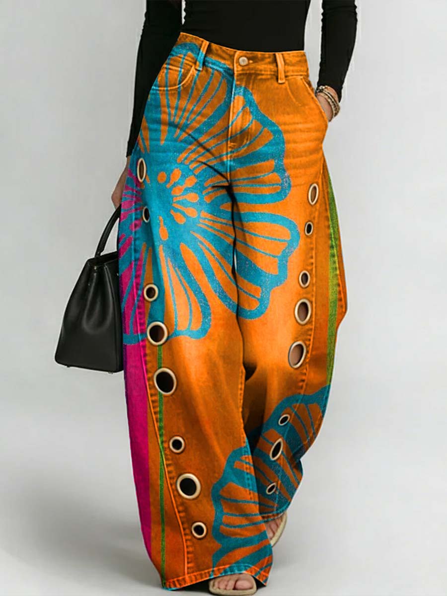 Alessa | Retro Floral Print Denim Pants