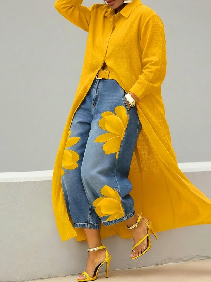 Claire | Long Shirt and Floral Jeans Set